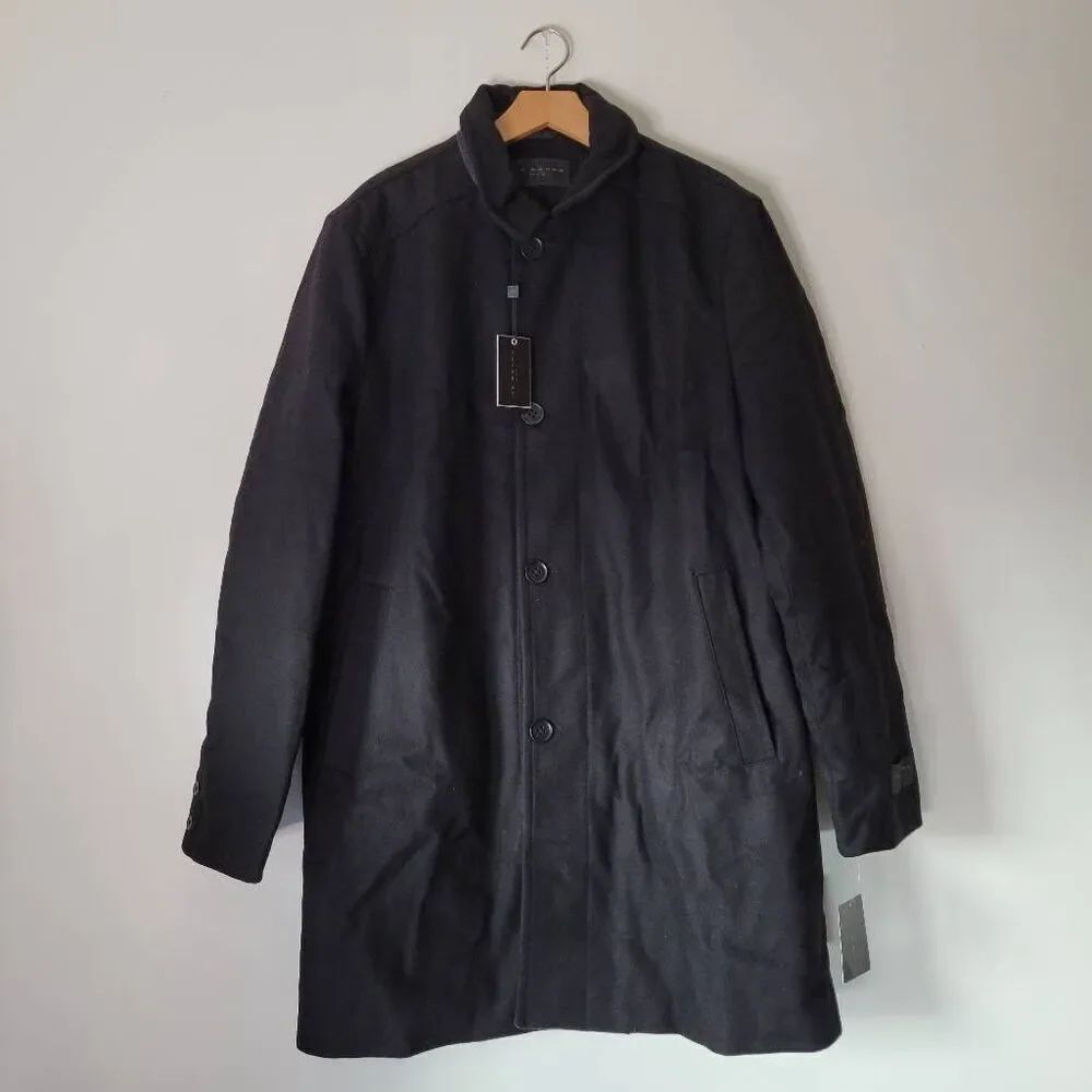 Ike Behar NYC Wool Melton Topcoat – Large Tall – Black – NWT $275